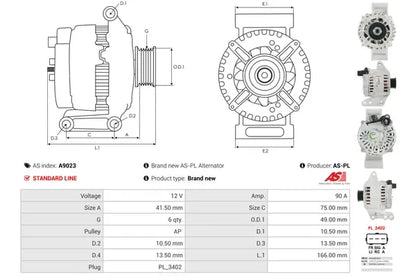 Generator alternator, Ford, 264x188x184 mm, AS-PL A9023