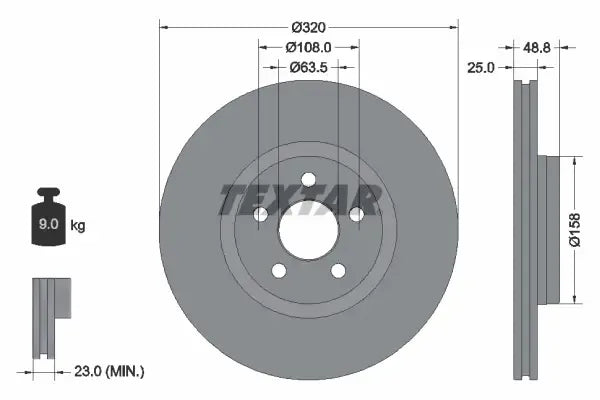 Disc frana, Ford Transit Connect V408 Autoutilitara, Limuzina Spatioasa, Transit Connect Microbus, Tourneo Connect, Ø320 mm, Textar 92326103