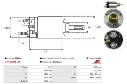 Solenoid electromotor, 186x74x72 mm, AS-PL SS0044