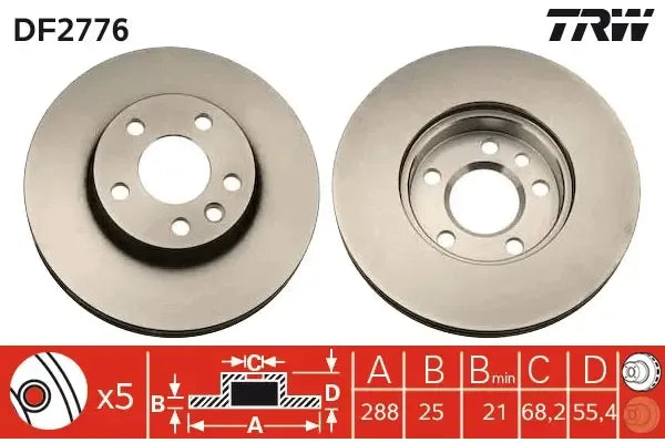 Disc frana, SEAT, Volkswagen, Ford Alhambra, Sharan, Galaxy, Galaxy Mk I Van, Sharan Autoutilitara, Limuzina Spatioasa, Ø288 mm, TRW DF2776