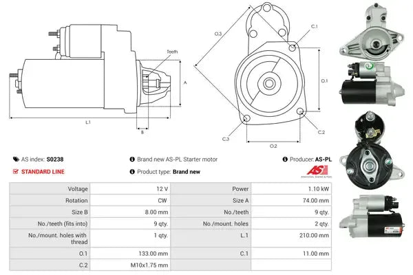 Starter, Daihatsu, Suzuki, Toyota, 283x166x136 mm, AS-PL S0238