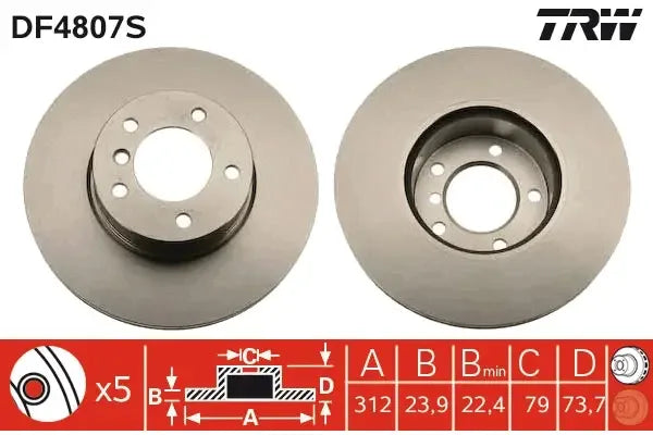 Disc frana, BMW, Bmw (brilliance), Ø312 mm, TRW DF4807S