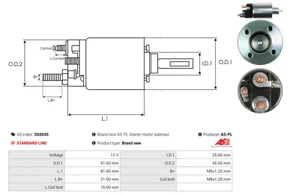 Solenoid electromotor, 185x77x70 mm, AS-PL SS5035