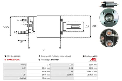 Solenoid electromotor, 185x77x70 mm, AS-PL SS5035