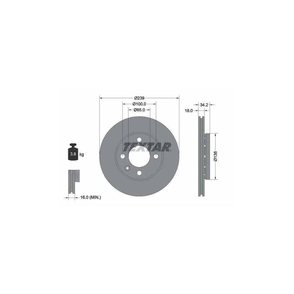 Disc Frana Textar pentru Seat Arosa, Volkswagen Lupo/Polo/Polo Caseta/Polo Playa - 92072003