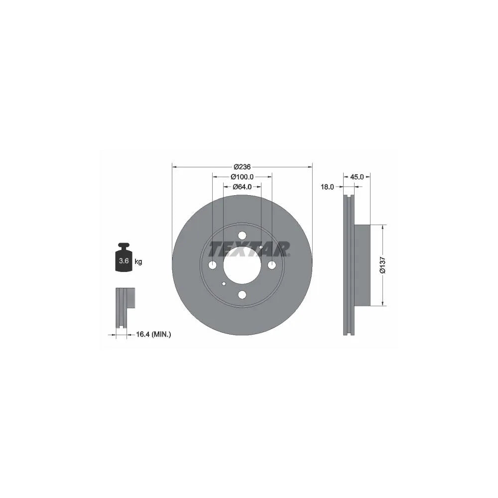 Disc Frana Textar pentru Mitsubishi Carisma/Colt/Lancer, Proton Gen 2/Jumbuck Pick Up/Persona 300/Persona 400/Satria - 92089400