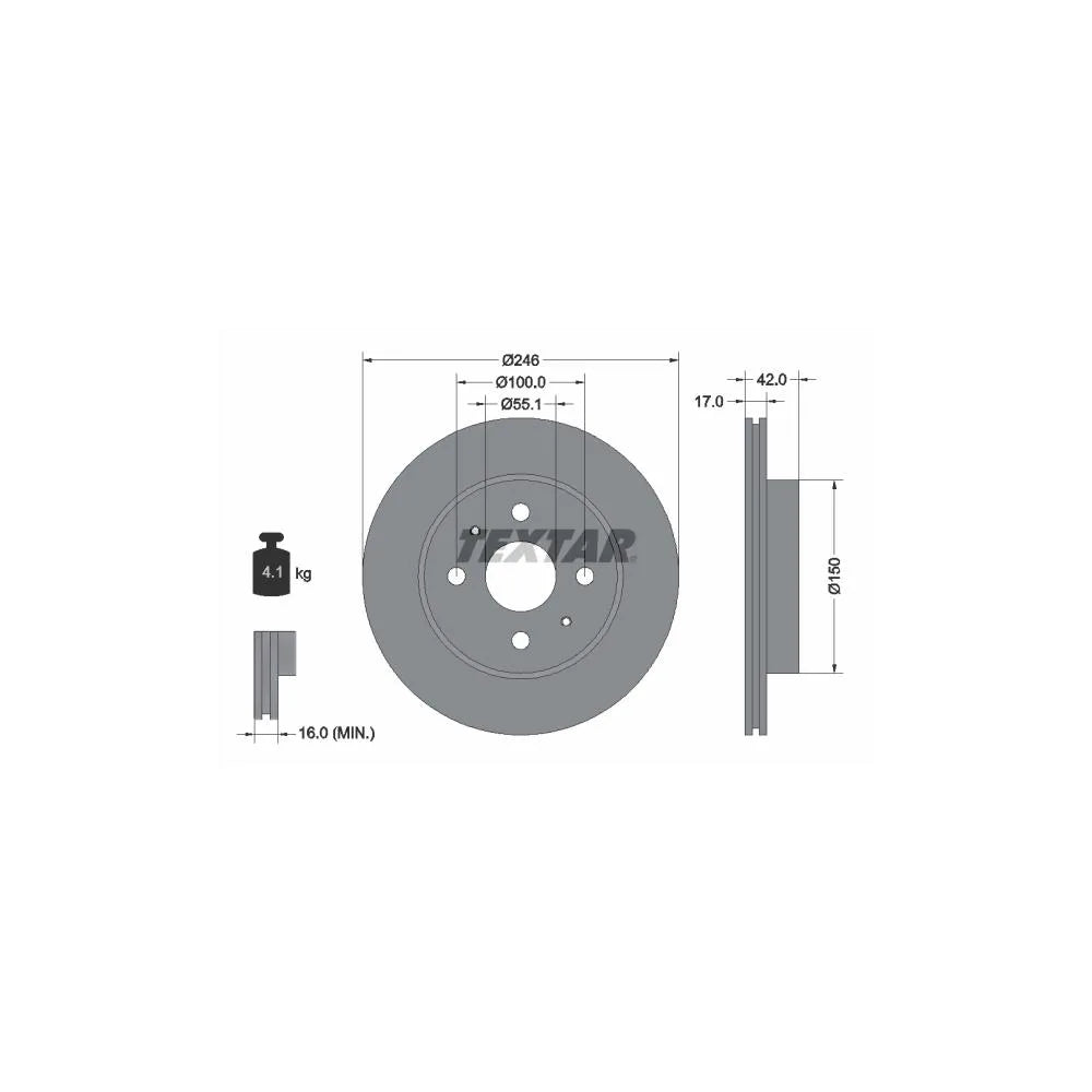 Disc Frana Textar pentru Daihatsu Copen/Cuore/Sirion/Yrv, Subaru Justy - 92165603