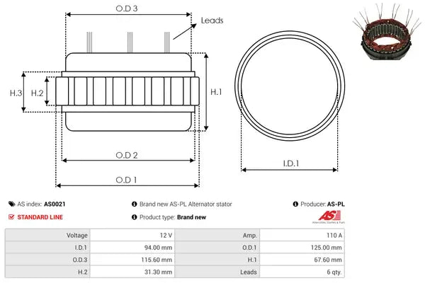 Stator alternator, Audi, Citroen, Fiat, Ford, Iveco, Mercedes_benz, Nissan, Peugeot, SEAT, Skoda, 153x138x92 mm, AS-PL AS0021