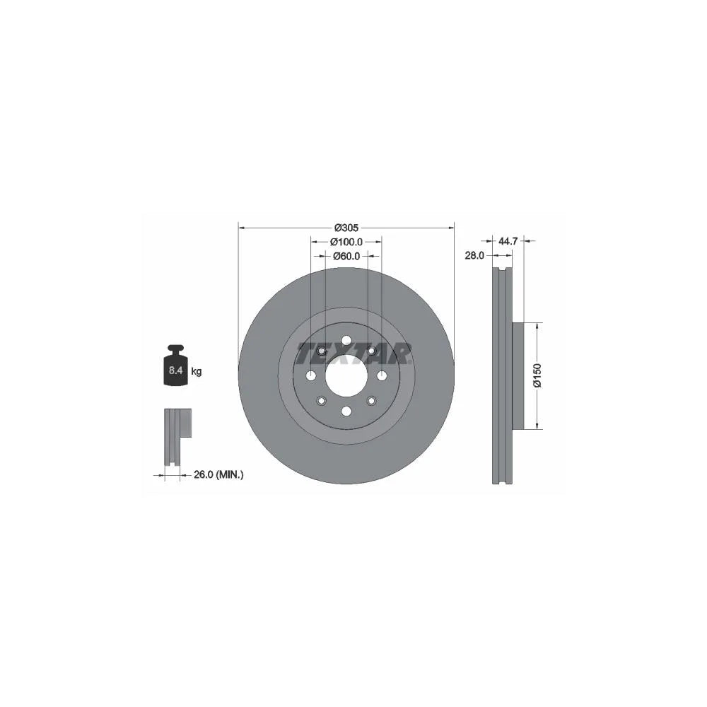 Disc Frana Textar pentru Abarth Grande Punto/Punto/Punto Evo, Fiat Grande Punto - 92202203