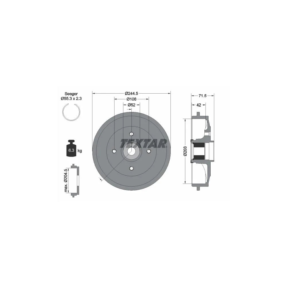Tambur Frana Textar pentru Citroen C2/C2 Enterprise/C3/C3 Pluriel, Peugeot 1007/206 - 94041200