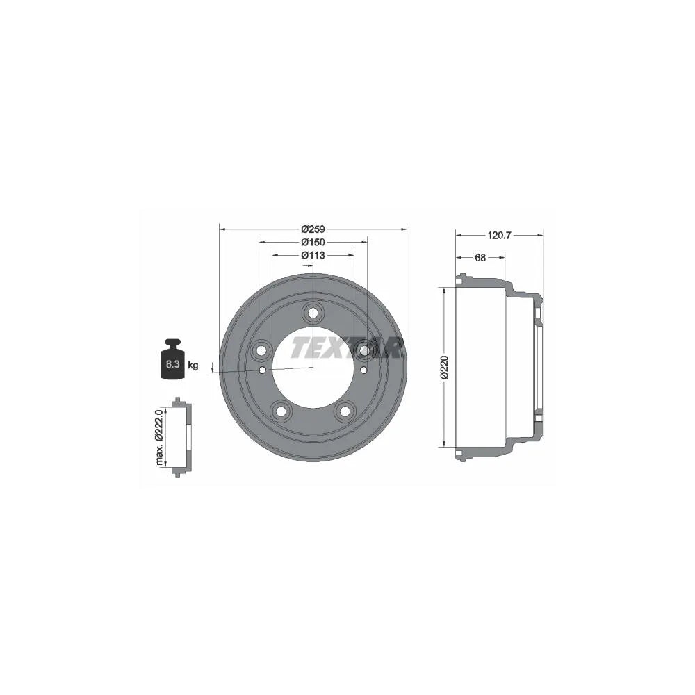 Tambur Frana Textar pentru Hyundai H 1 Travel/H100 Platou/Porter Platou - 94046600