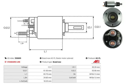 Solenoid electromotor, 189x75x70 mm, AS-PL SS0009