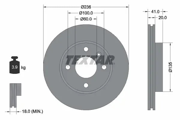 Disc frana, Opel Karl, Ø236 mm, Textar 92278703