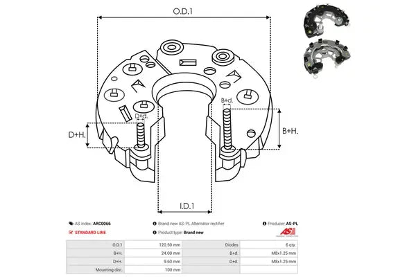 Punte diode, Alfa_romeo, Dacia, Mercedes_benz, Nissan, Opel, Renault, Saab, Toyota, 156x134x94 mm, AS-PL ARC0066