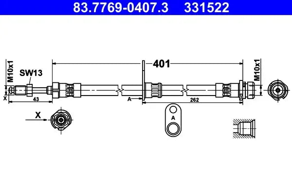 Furtun frana, Ford Transit Connect V408 Autoutilitara, Limuzina Spatioasa, Tourneo Connect, 483x49x26 mm, TRW 83776904073