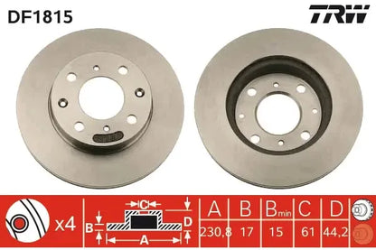 Disc frana, Honda, Acura, Rover Crx, Integra Cupe, Civic Iii Hatchback, Civic Iv Hatchback, Civic Iv Limuzina, Civic V Hatchback, Ø231 mm, TRW DF1815