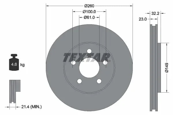 Disc frana, Chrysler, Dodge, Plymouth Stratus, Cirrus, Sebring Cupe, Stratus Cabriolet, Breeze, Ø260 mm, Textar 92271603
