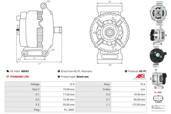 Generator alternator, Ford, Lti, 264x196x188 mm, AS-PL A0043