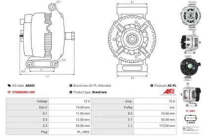 Generator alternator, Ford, Lti, 264x196x188 mm, AS-PL A0043