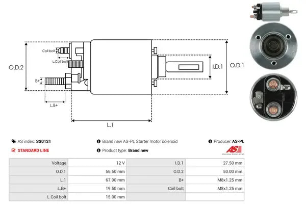 Solenoid electromotor, Daewoo, Renault, Volvo, 183x74x68 mm, AS-PL SS0121