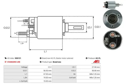 Solenoid electromotor, Daewoo, Renault, Volvo, 183x74x68 mm, AS-PL SS0121