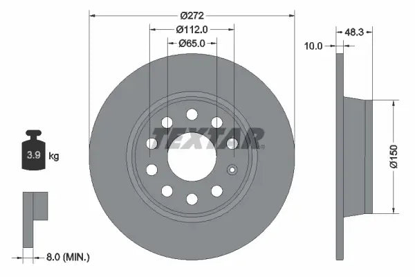 Disc frana, VW, Audi, Skoda, SEAT, Cupra, Ford Golf, A3 Sportback, Octavia, Leon, A3 Limousine, A3, Touran, Leon St, Ø272 mm, Textar 92224903