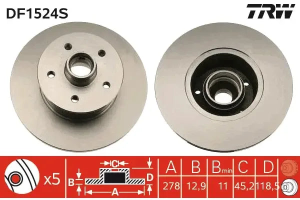 Disc frana, Volkswagen Transporter T3 Caroserie, Transporter T3 Bus, Transporter T3 Platou, Sasiu, Ø278 mm, TRW DF1524S