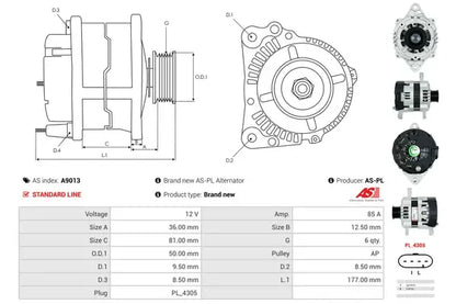 Generator alternator, Chevrolet, Daewoo, 256x190x182 mm, AS-PL A9013