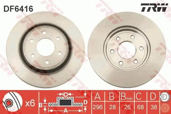 Disc frana, Nissan Navara NP300, Pathfinder, Navara NP300 Platou, Sasiu, Pathfinder Iii Van, Ø296 mm, TRW DF6416