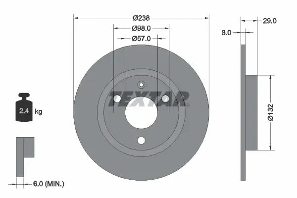 Disc frana, Citroen, Peugeot, Mega Ax, 106, Saxo, Club, Ø238 mm, Textar 92038500