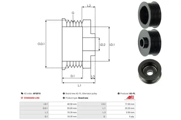 Fulie alternator, 81x81x48 mm, AS-PL AP3010