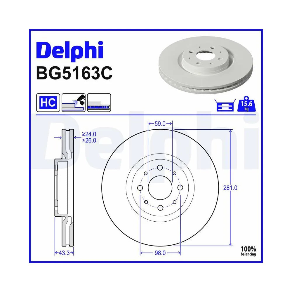 Discuri Frana Delphi pentru Abarth 500E, Fiat 500E - BG5163C