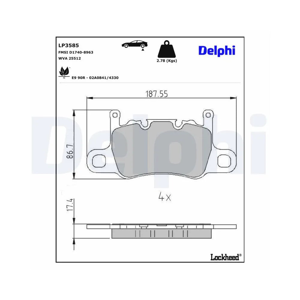 Placute Frana Delphi pentru Porsche 718 Boxster/718 Cayman/911/911 Speedster/911 Targa - LP3585