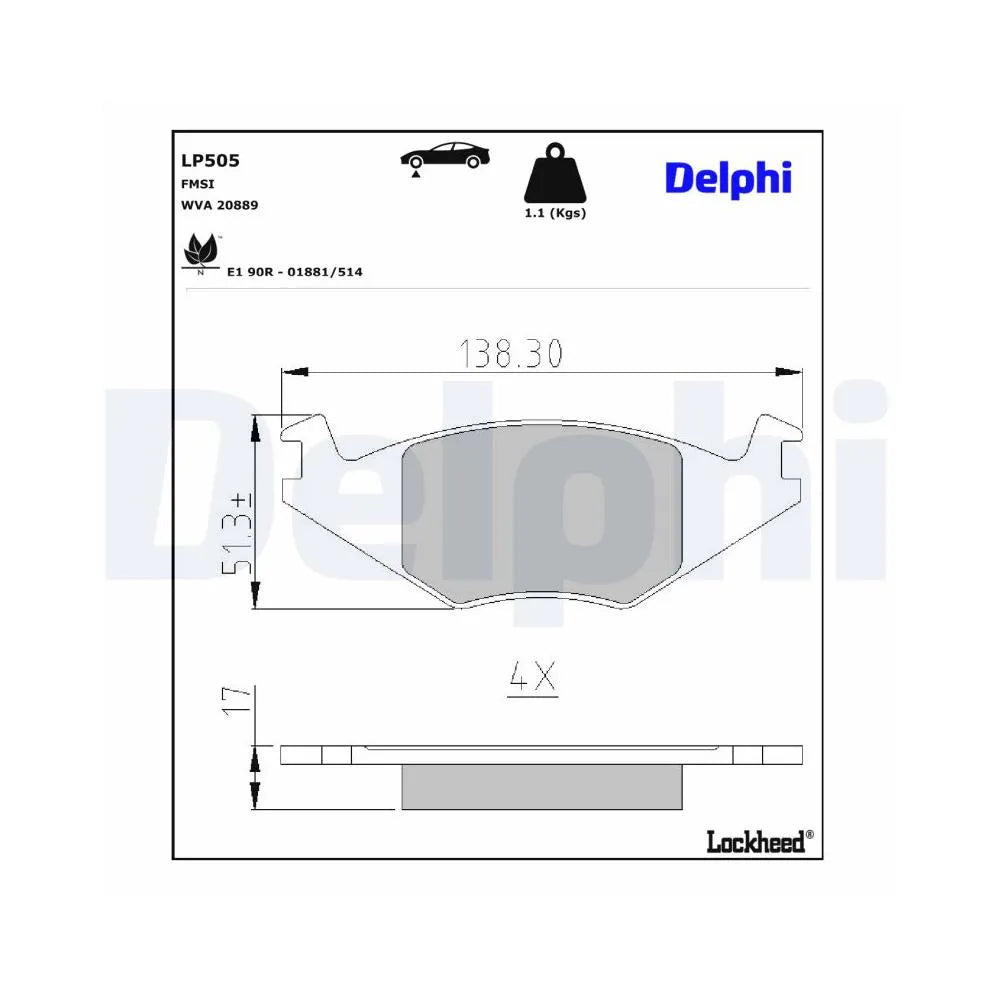 Placute Frana Delphi pentru Seat Cordoba/Ibiza, Volkswagen Golf/Jetta/Polo/Polo Classic/Polo Cupe - LP505