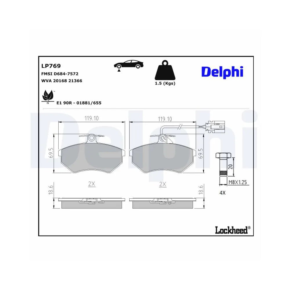 Placute Frana Delphi pentru Audi 80, Volkswagen Corrado/Golf/Vento - LP769