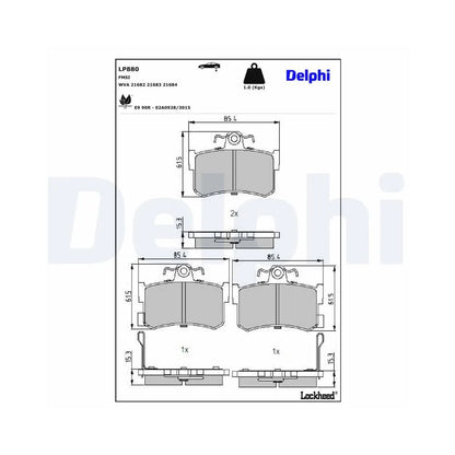 Placute Frana Delphi pentru MG Mgf/Mgr/Tf, Rover 800/800 Cupe - LP880