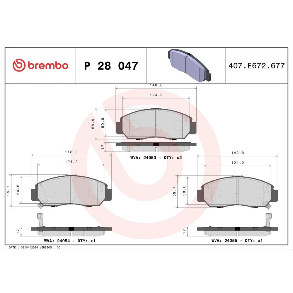Placute Frana Brembo 17.8 mm 50 mm - P28047