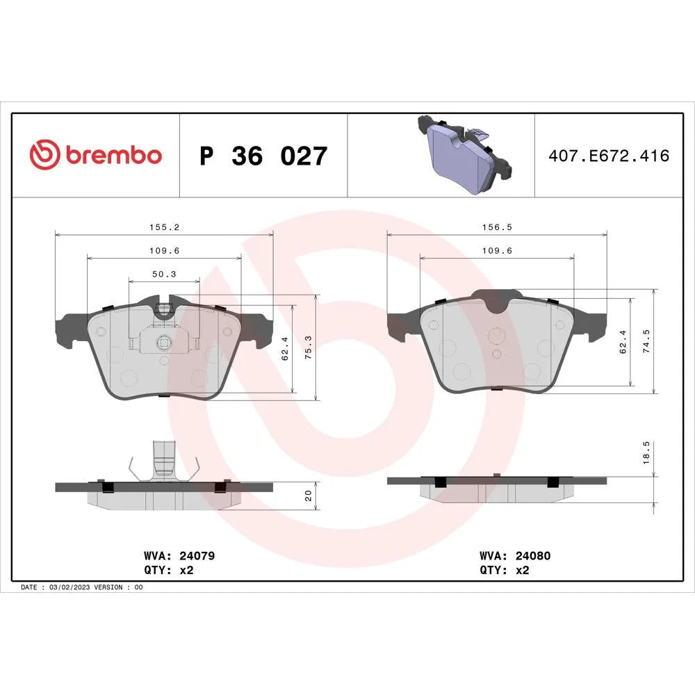 Placute Frana Brembo 11 cm 20 cm - P 36 027
