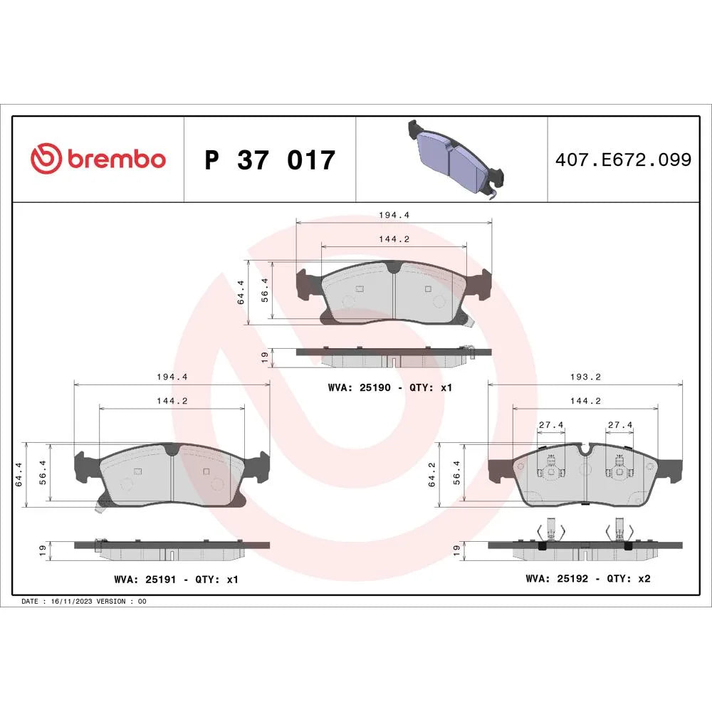 Placute Frana Brembo 19.2 mm 11 cm - P 37 017
