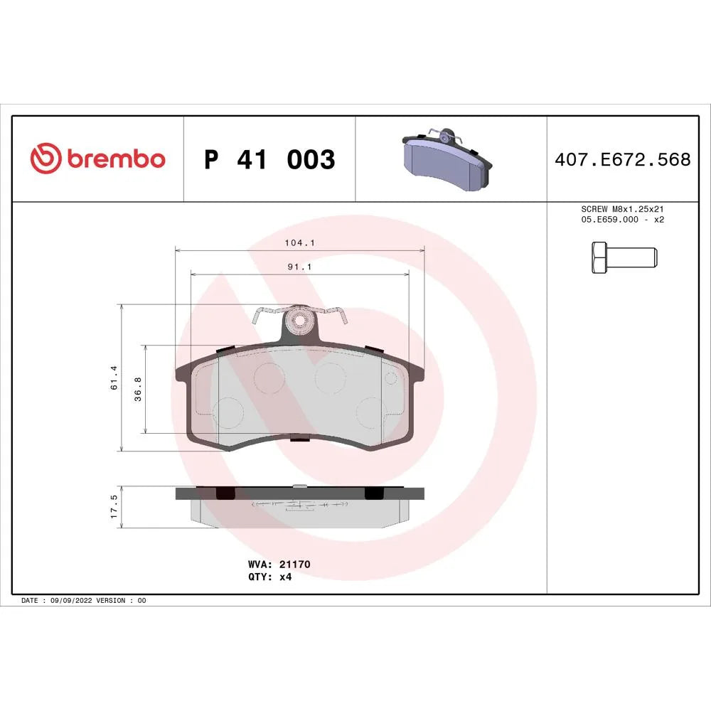 Placute Frana Brembo 19.1 mm 69.1 mm - P41003
