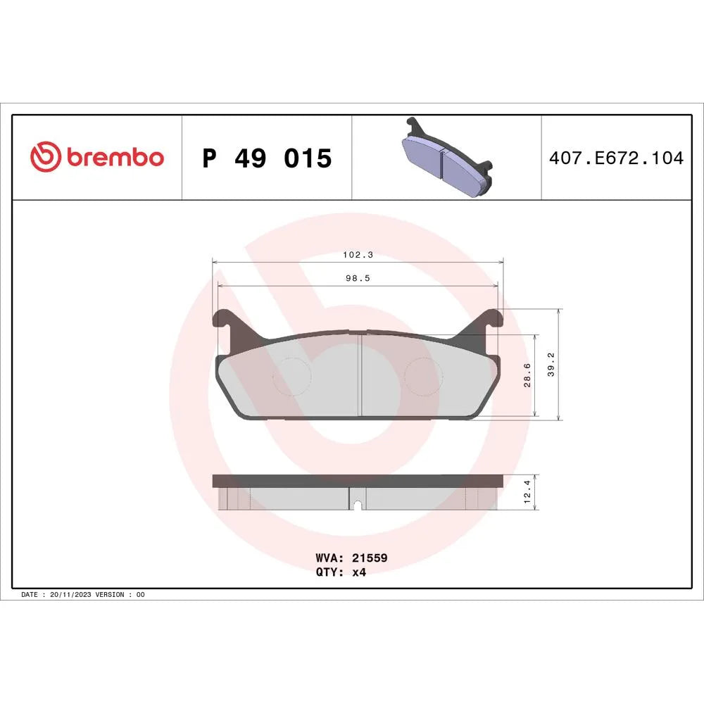 Placute Frana Brembo 15 mm 0 cm - P 49 015