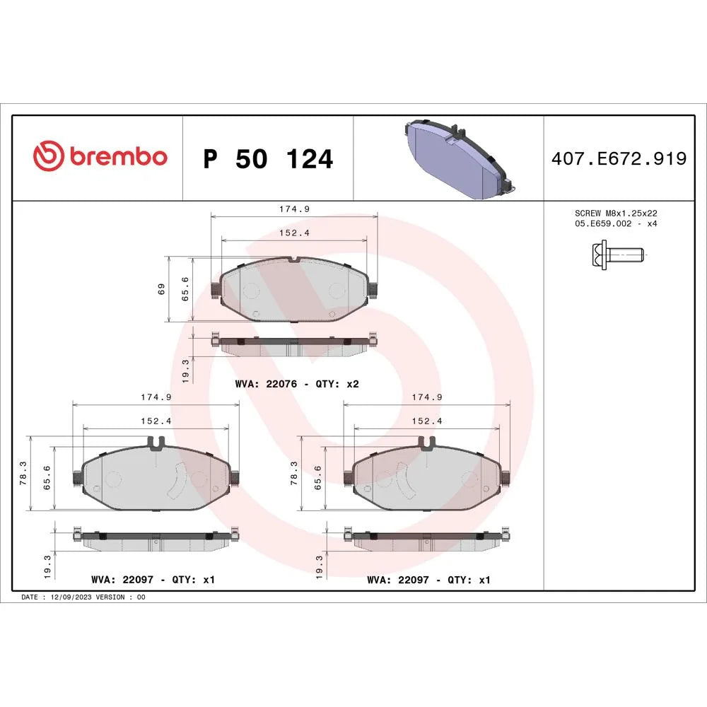 Placute Frana Brembo 68.9 mm - P 50 124