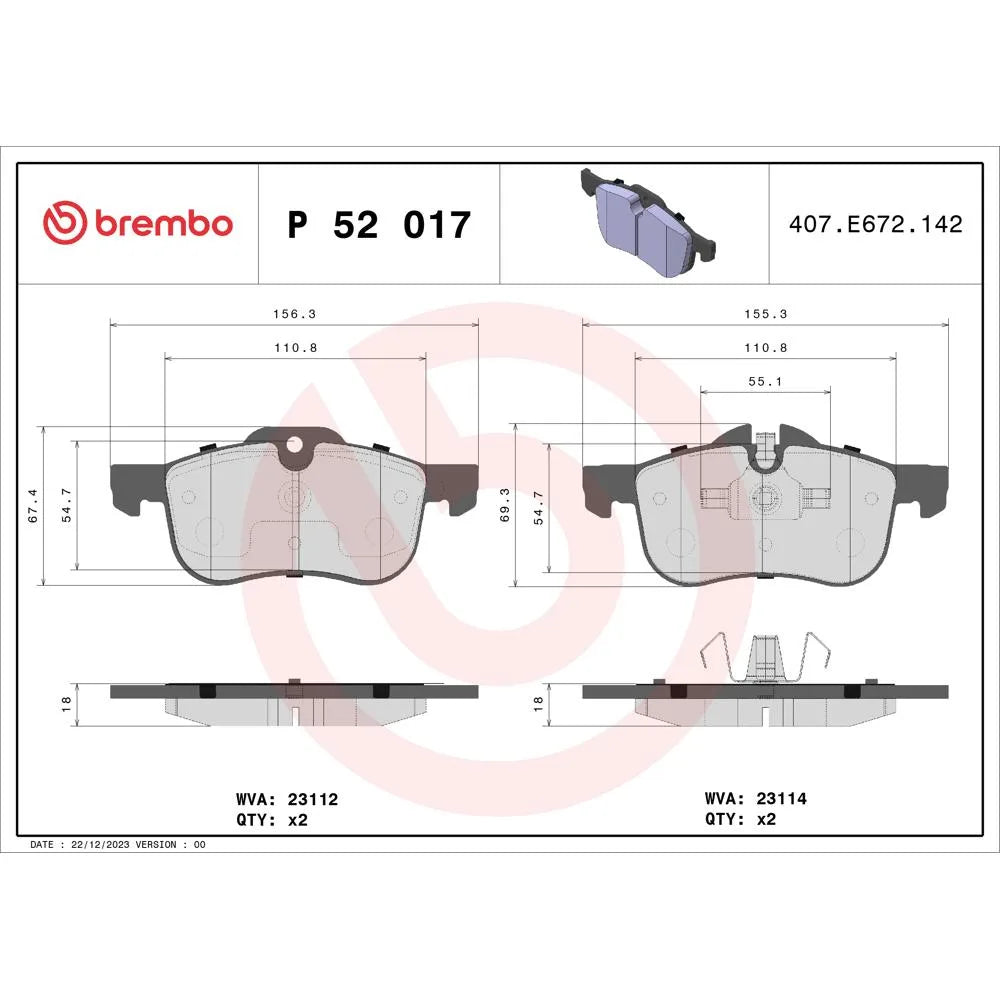 Placute Frana Brembo 17.8 mm 11 cm - P 52 017