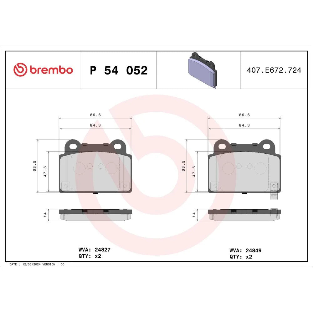 Placute Frana Brembo 18 mm 58.8 mm - P54052