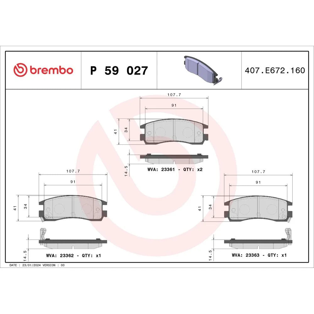 Placute Frana Brembo 15.3 mm 73 mm - P59027