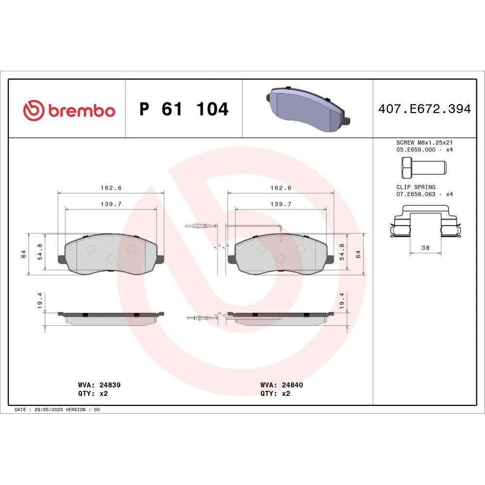 Placute Frana Brembo 14 mm 43.9 mm - P61104