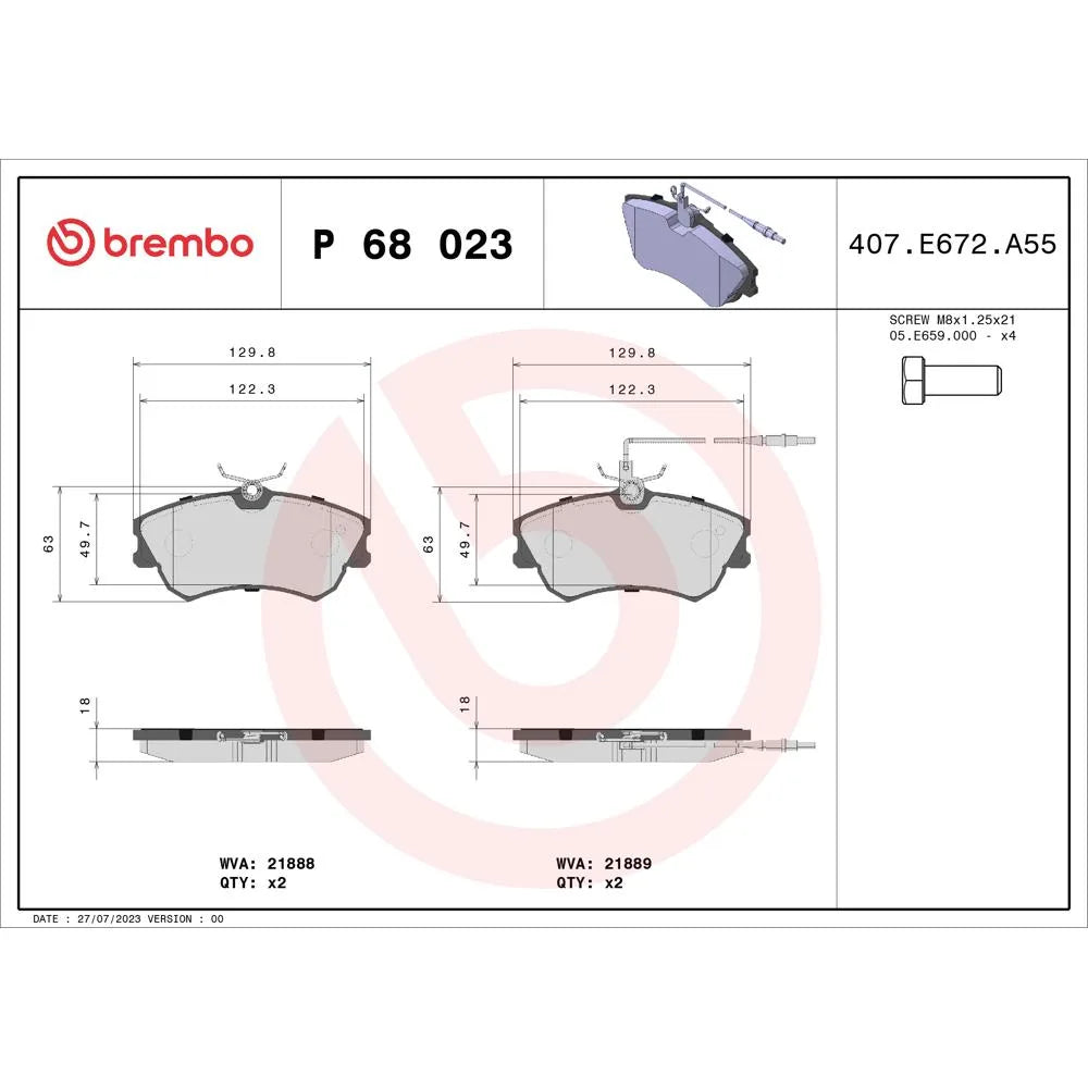Placute Frana Brembo 18.5 mm 56.6 mm - P68023