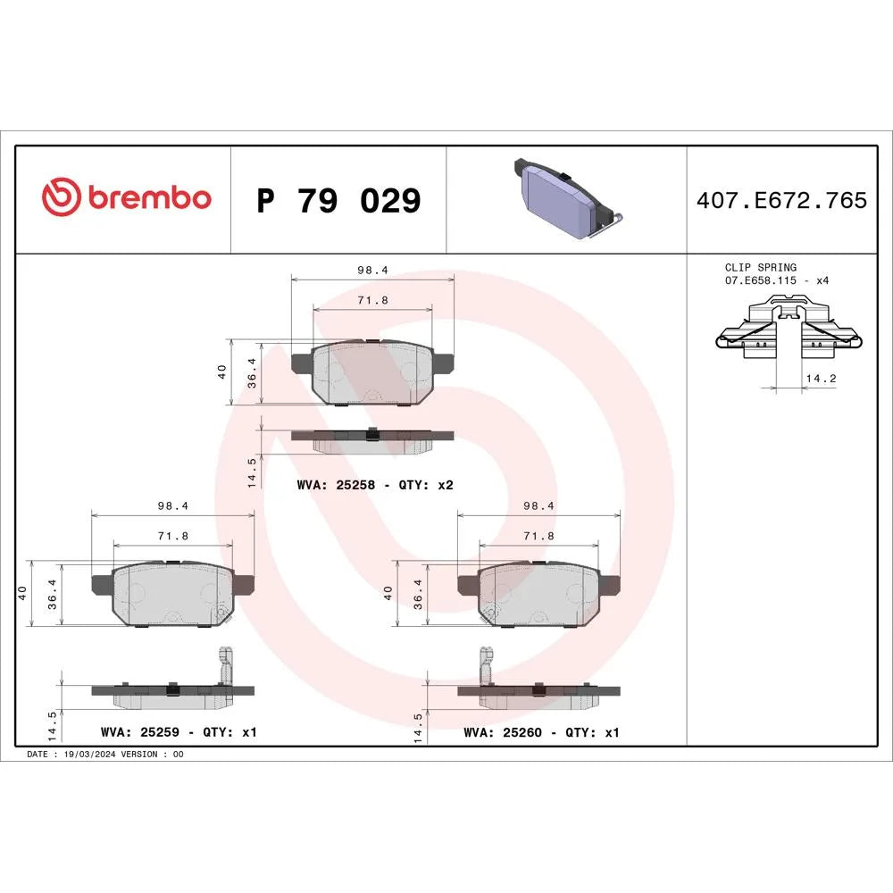Placute Frana Brembo 18 mm 10 cm - P 79 029