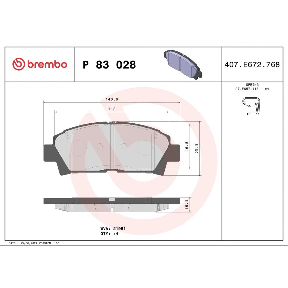 Placute Frana Brembo 15.6 mm 140.3 mm - P 83 028