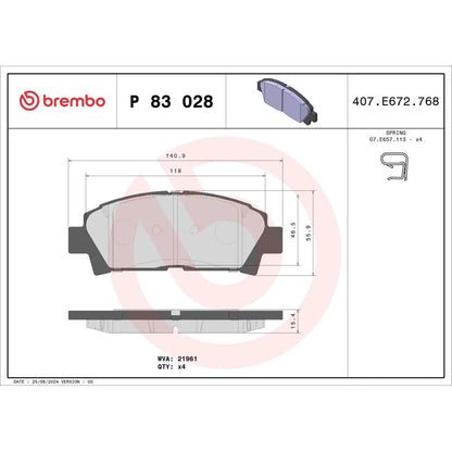 Placute Frana Brembo 15.6 mm 140.3 mm - P 83 028